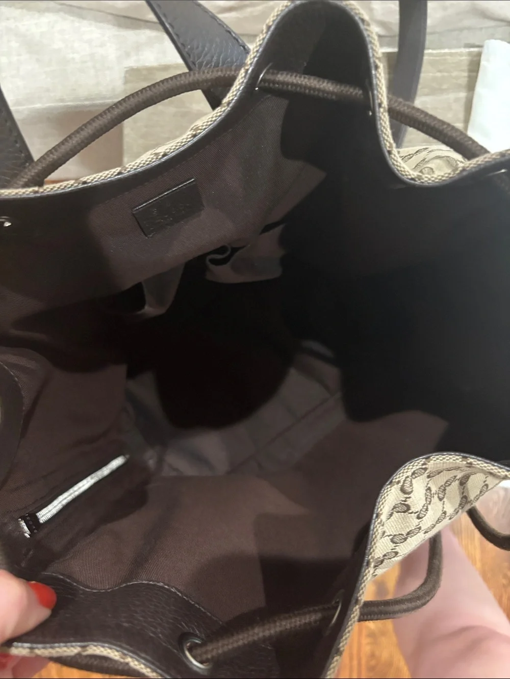 Gucci Beige/Brown GG Canvas Drawstring Duffel